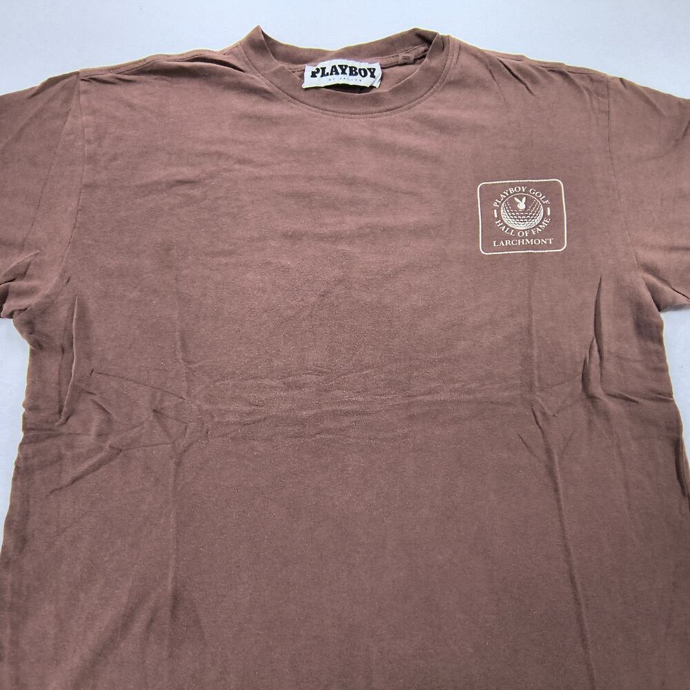 Playboy Graphic Casual Short Sleeve Crew Neck T Shirt Mens Size Medium M Brown